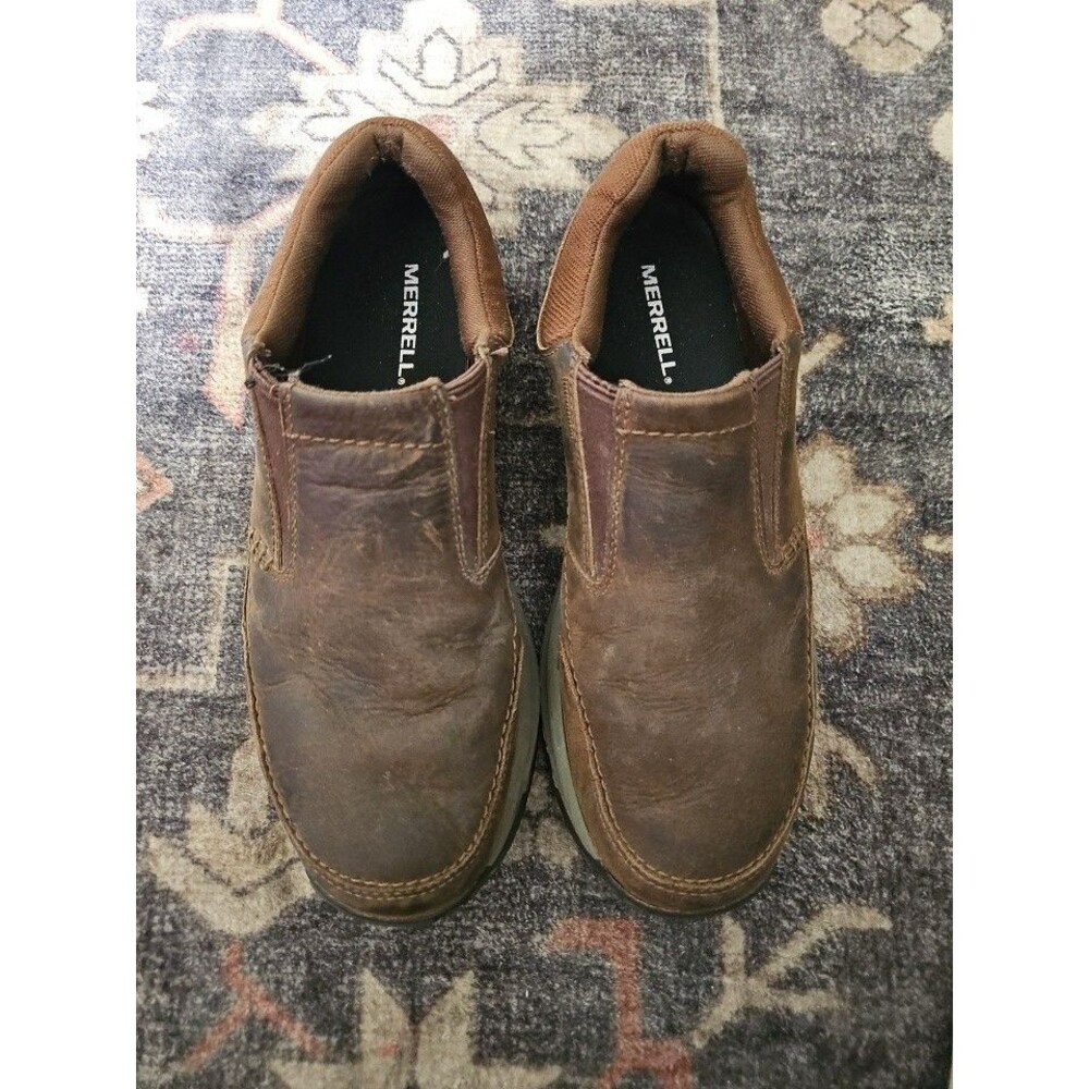 Merrell Mens Brown Leather Hiking Comfort Slip On Walking Shoes Sz 10.5